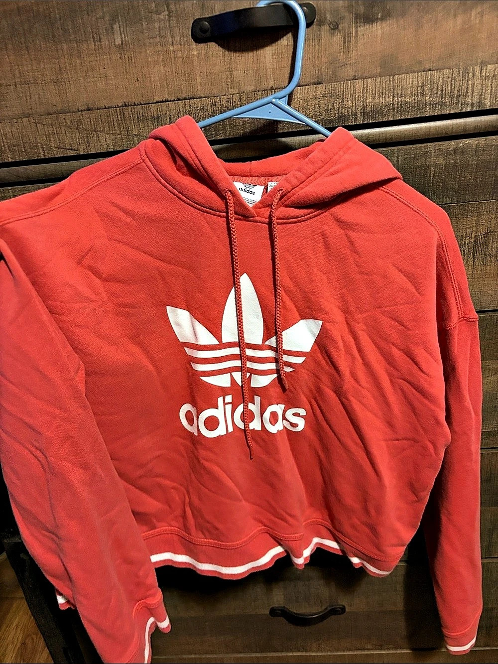 adidas Originals Trefoil Cropped Hoodie Red & White Medium